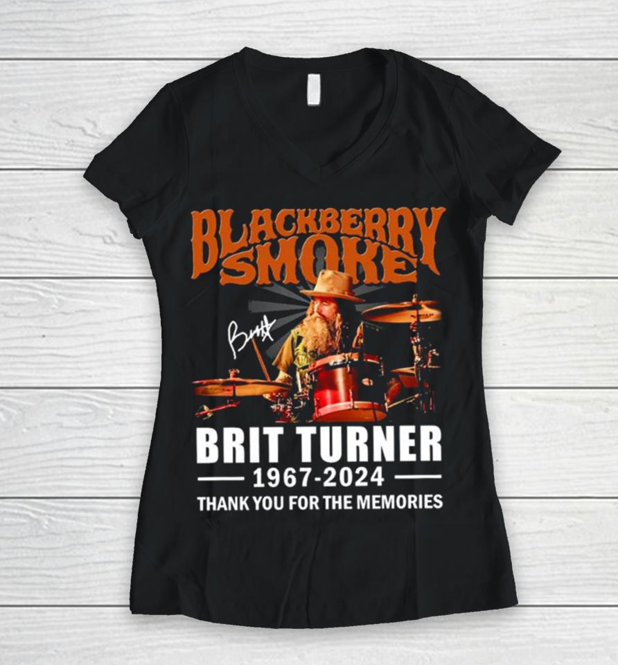 Blackberry Smoke Brit Turner 1967 2024 Thank You For The Memories Signatures Women V-Neck T-Shirt