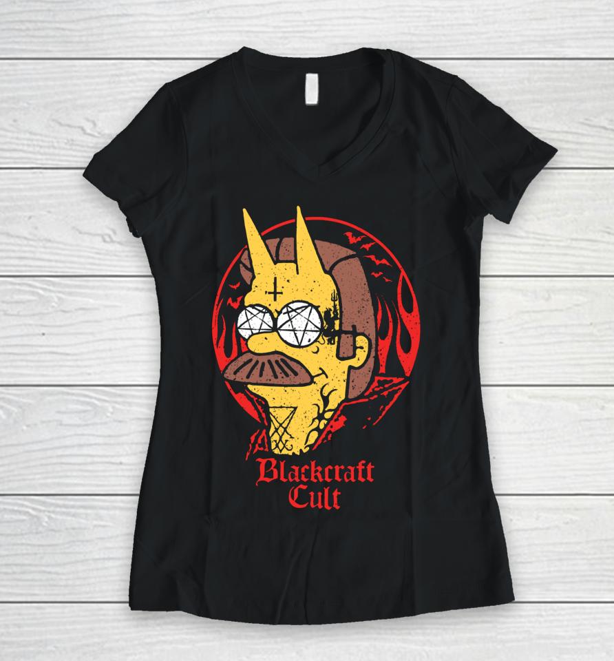 Blackcraftcult Devil Flanders Did I Hear Someone Wanted To Sell Their Soul Women V-Neck T-Shirt