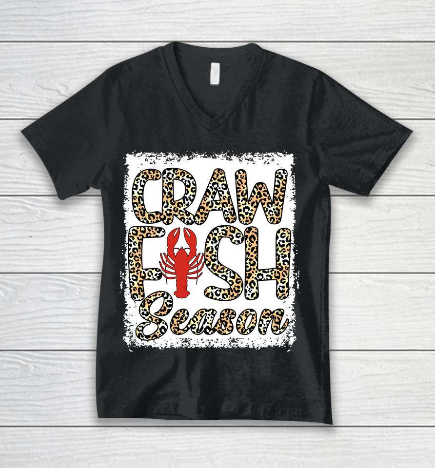 Bleached Craw Fish Season Leopard Crawfish Boil Lobster Unisex V-Neck T-Shirt