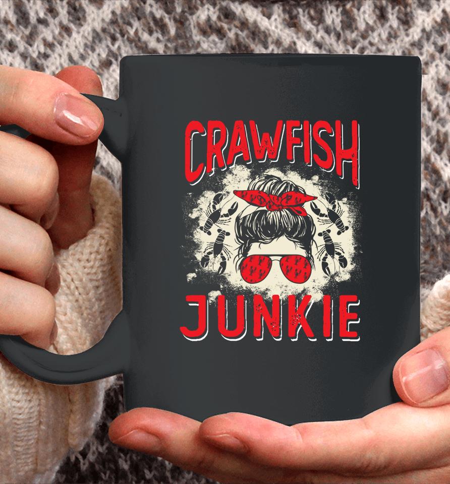 Bleached Crawfish Junkie Women Messy Bun Funny Crawfish Boil Coffee Mug