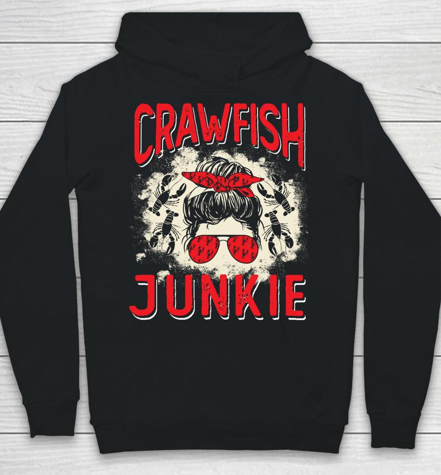 Bleached Crawfish Junkie Women Messy Bun Funny Crawfish Boil Hoodie