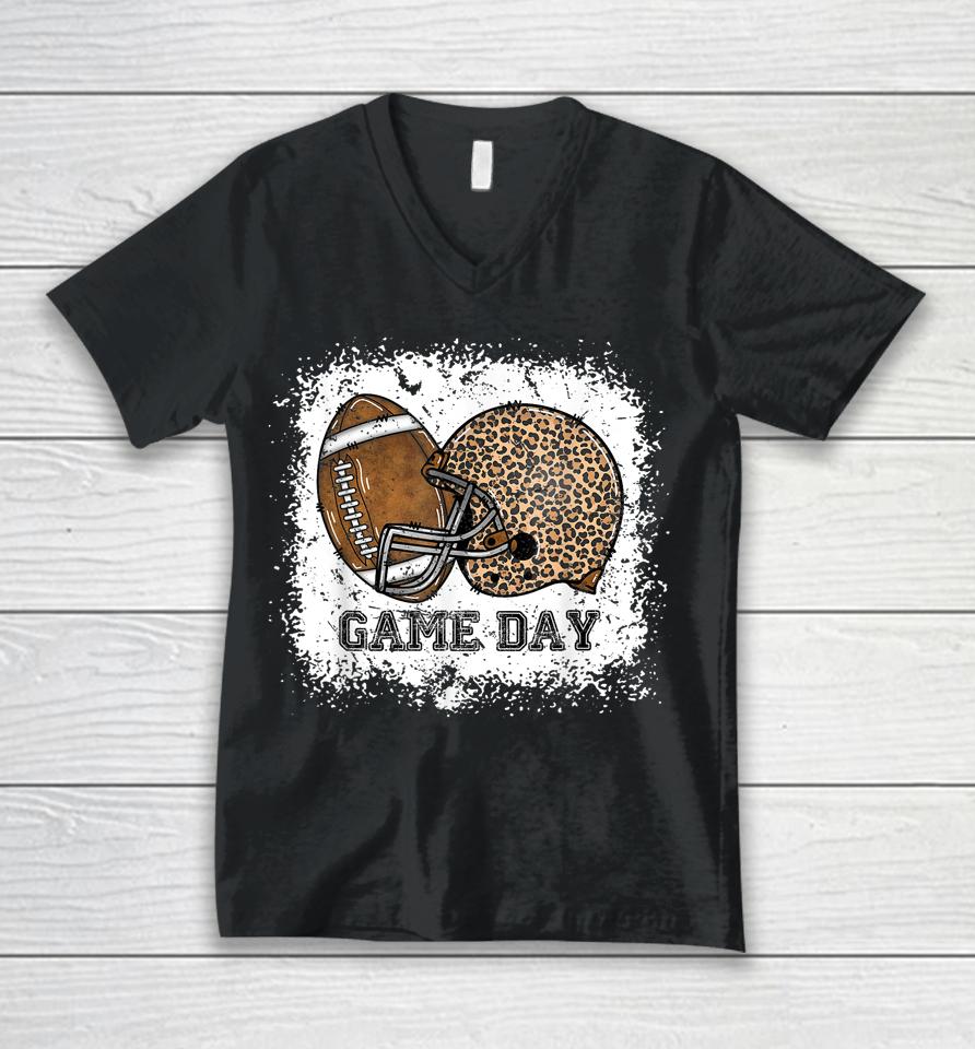 Bleached Game Day Leopard Football Helmet Sport Mom Girls Unisex V-Neck T-Shirt