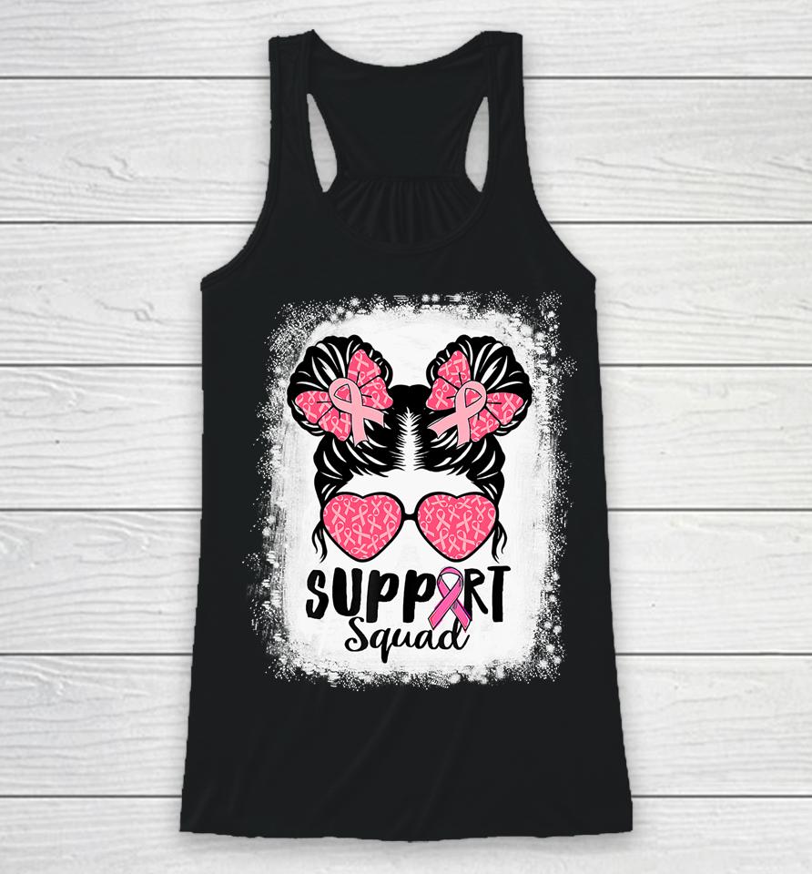 Bleached Pink Out Football Mom Messy Bun Pink Breast Cancer Racerback Tank