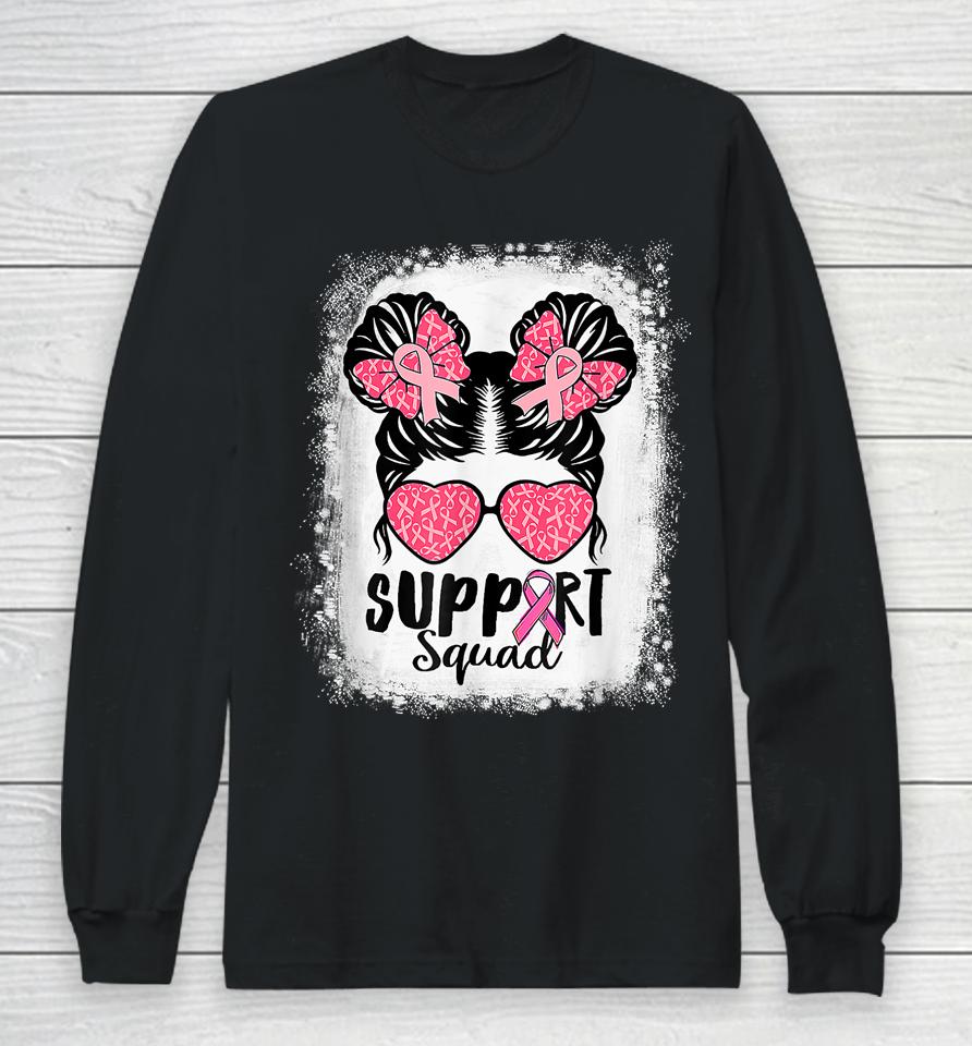 Bleached Pink Out Football Mom Messy Bun Pink Breast Cancer Long Sleeve T-Shirt
