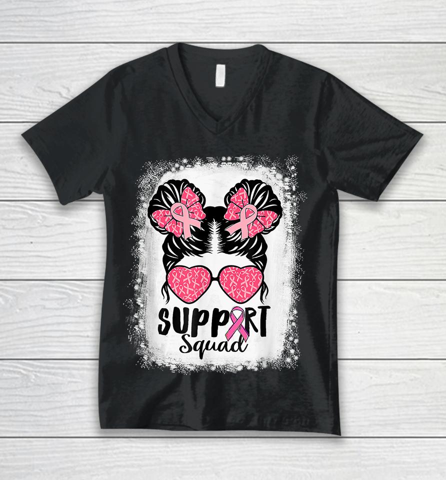 Bleached Pink Out Football Mom Messy Bun Pink Breast Cancer Unisex V-Neck T-Shirt