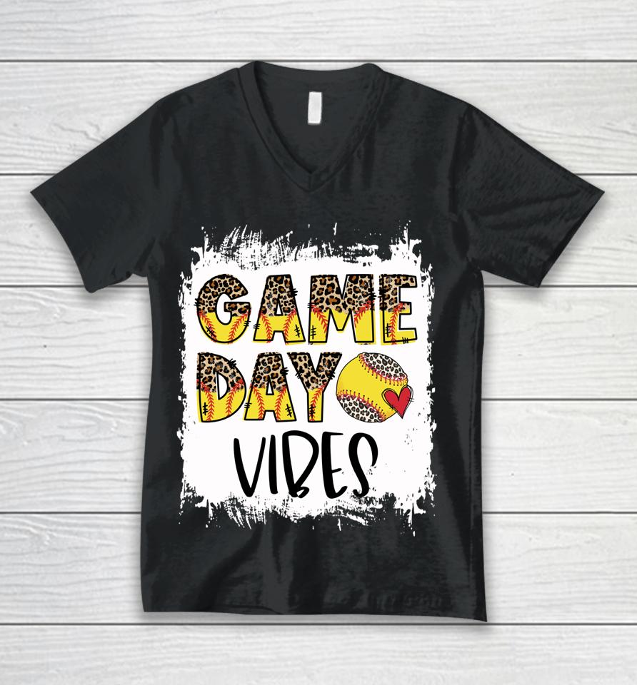 Bleached Softball Game Day Vibes Tee Softball Season Outfit Unisex V-Neck T-Shirt