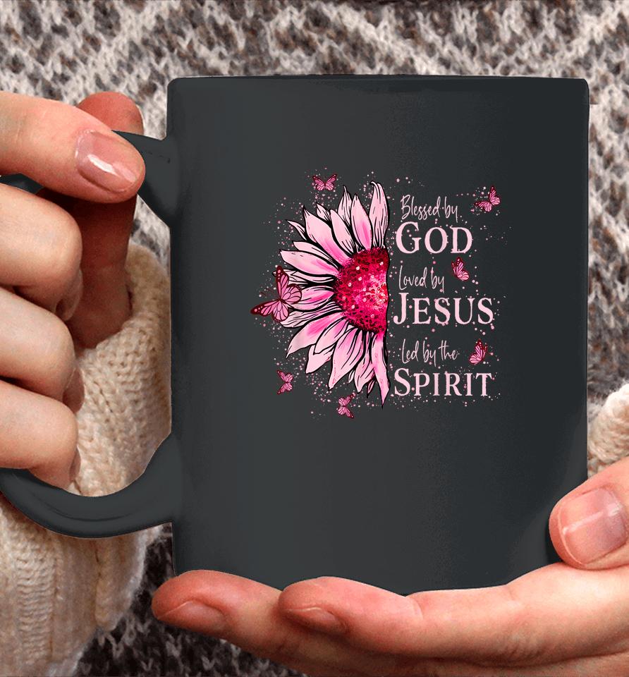 Blessed By God - Loved By Jesus, Pink Sunflower Coffee Mug