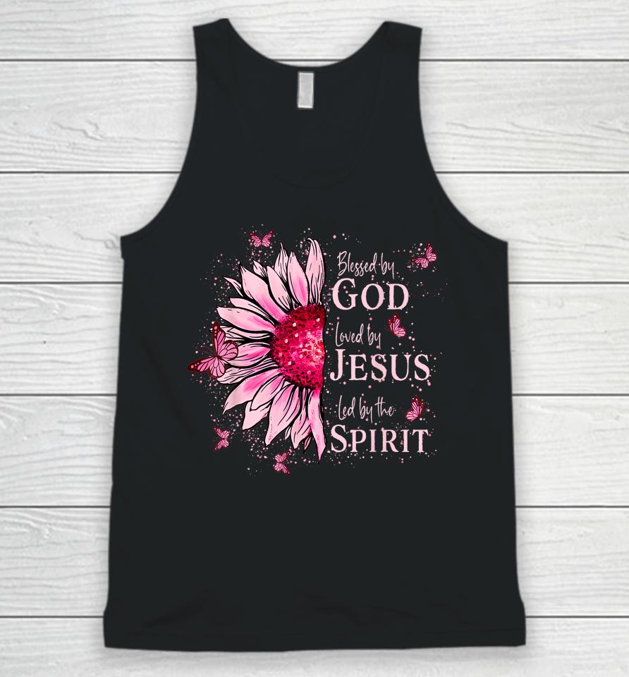 Blessed By God - Loved By Jesus, Pink Sunflower Unisex Tank Top