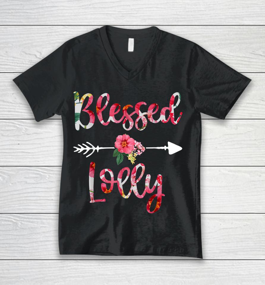 Blessed Lolly Floral Mothers Day Grandma Unisex V-Neck T-Shirt