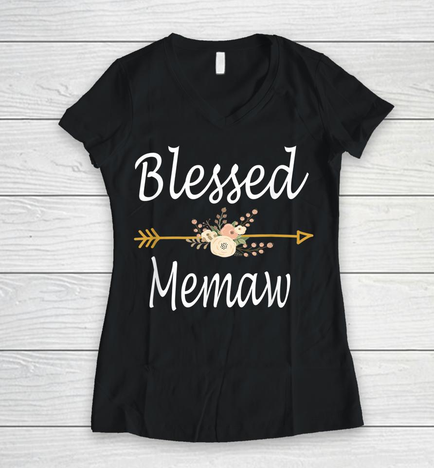 Blessed Memaw Mothers Day Women V-Neck T-Shirt