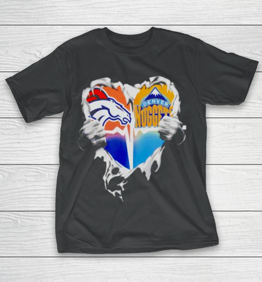 Blood Inside Heart Denver Broncos And Denver Nuggets T-Shirt