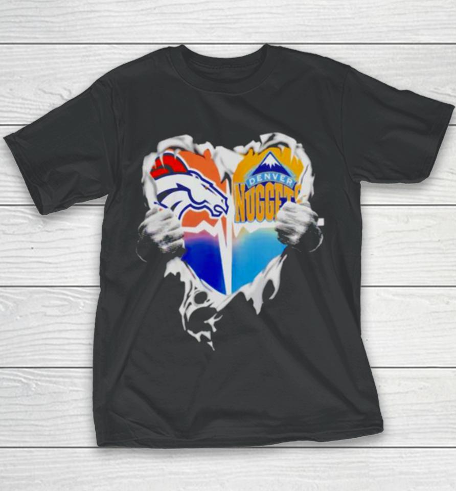 Blood Inside Heart Denver Broncos And Denver Nuggets Youth T-Shirt