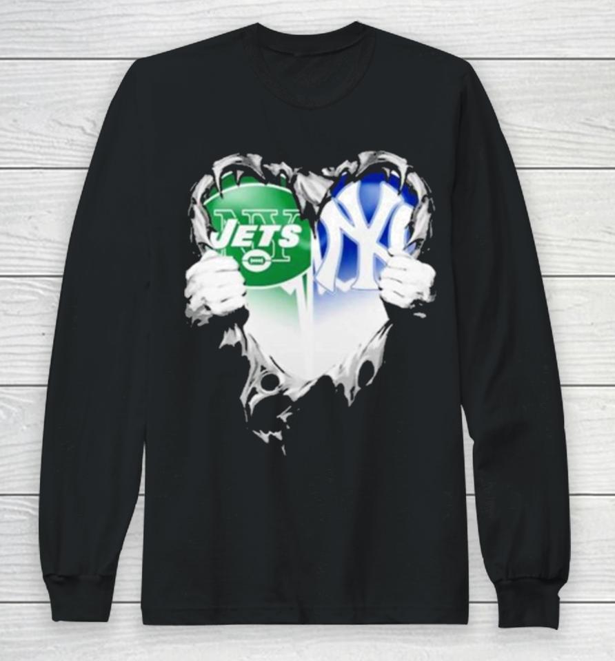 Blood Inside Heart New York Jets And New York Yankees Long Sleeve T-Shirt