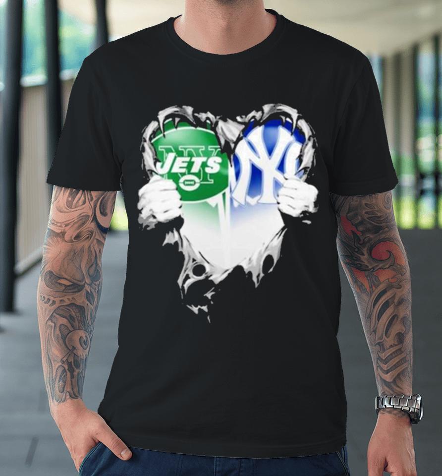 Blood Inside Heart New York Jets And New York Yankees Premium T-Shirt