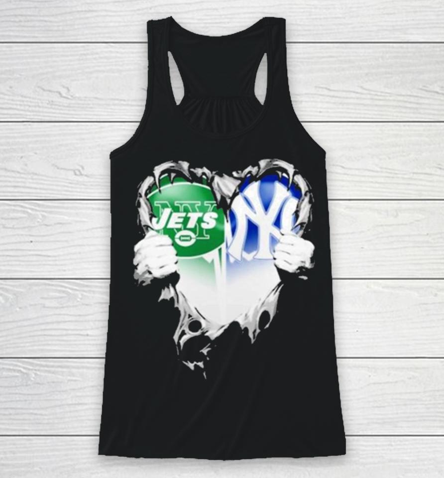 Blood Inside Heart New York Jets And New York Yankees Racerback Tank
