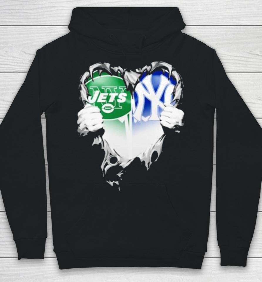Blood Inside Heart New York Jets And New York Yankees Hoodie