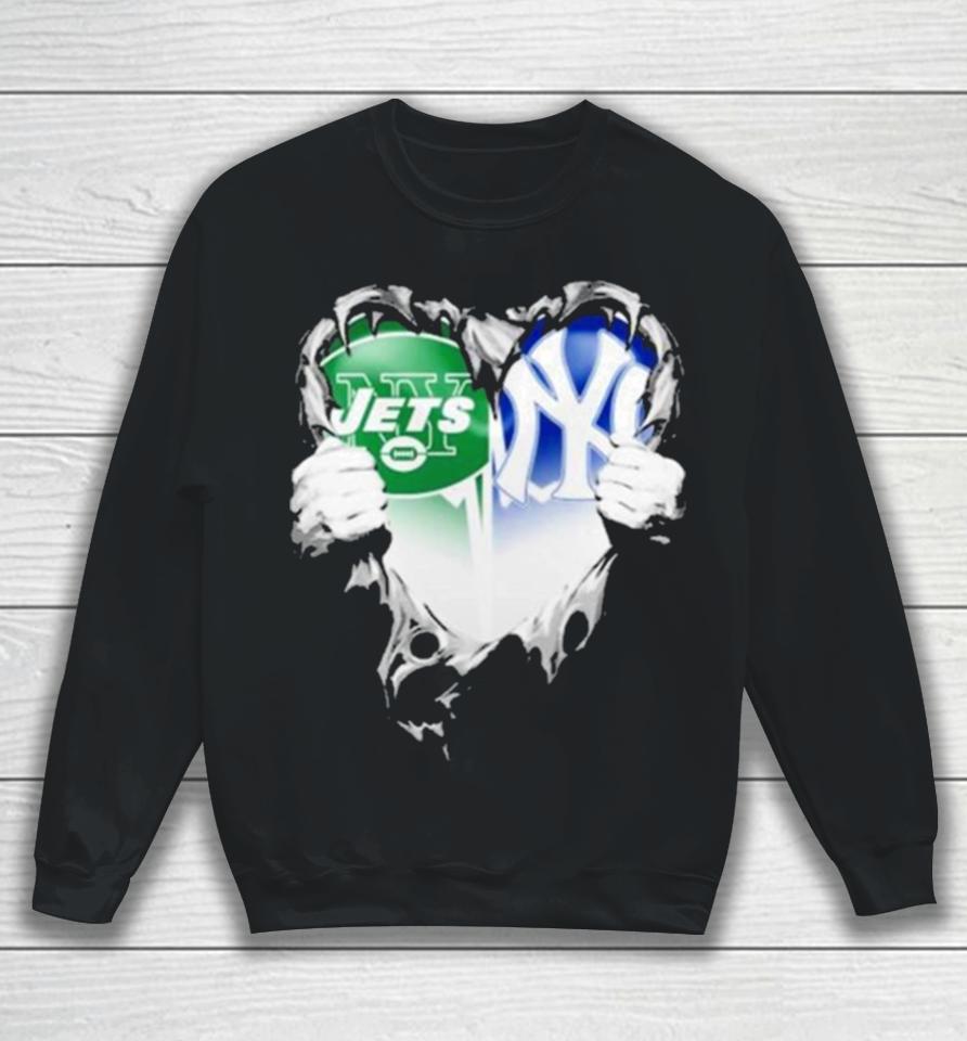 Blood Inside Heart New York Jets And New York Yankees Sweatshirt