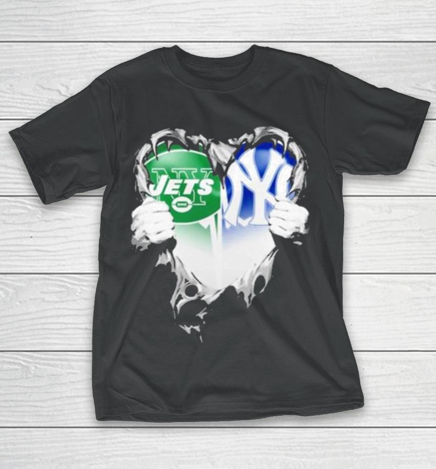 Blood Inside Heart New York Jets And New York Yankees T-Shirt