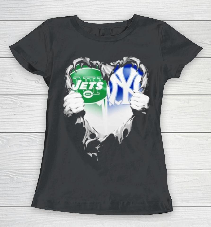 Blood Inside Heart New York Jets And New York Yankees Women T-Shirt