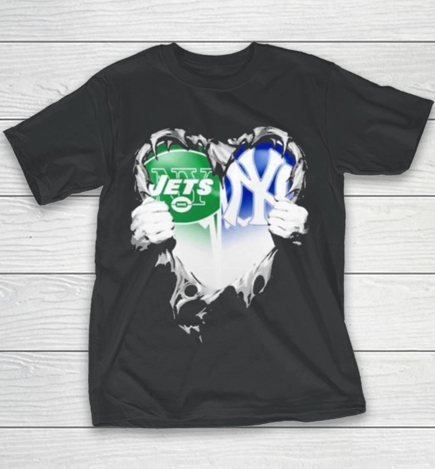 Blood Inside Heart New York Jets And New York Yankees Youth T-Shirt