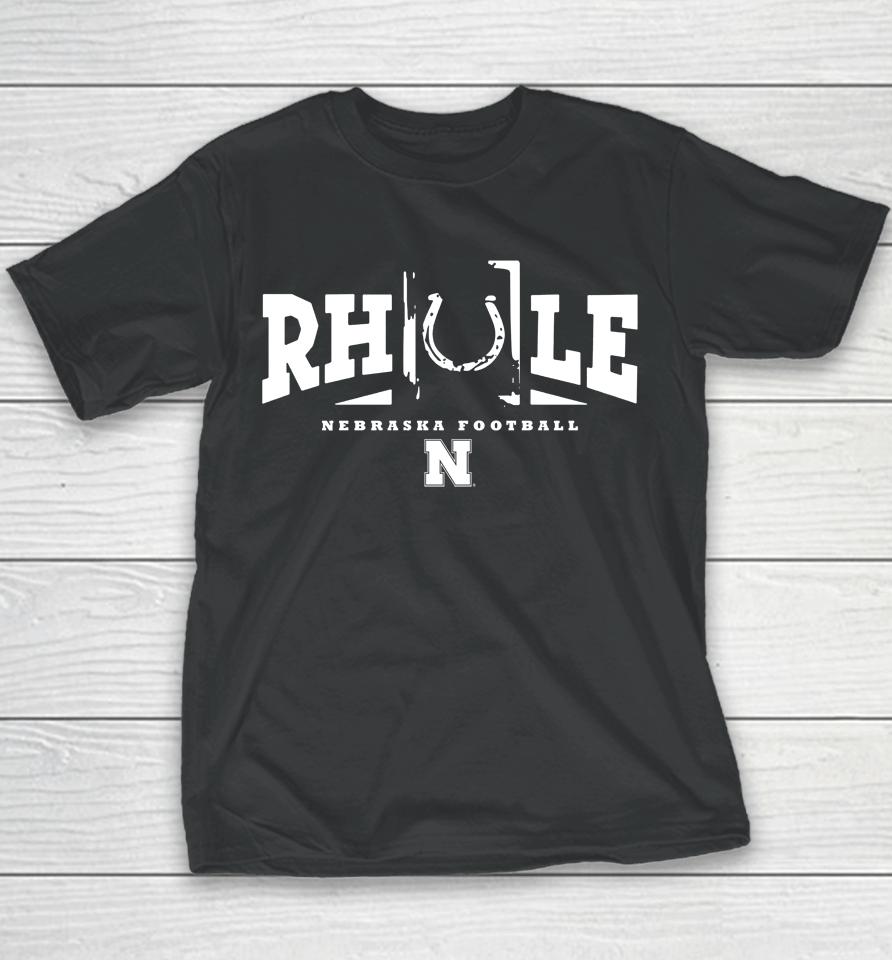 Blue 84 Ncaa Matt Rhule Scarlet Nebraska Huskers Horseshoe Youth T-Shirt