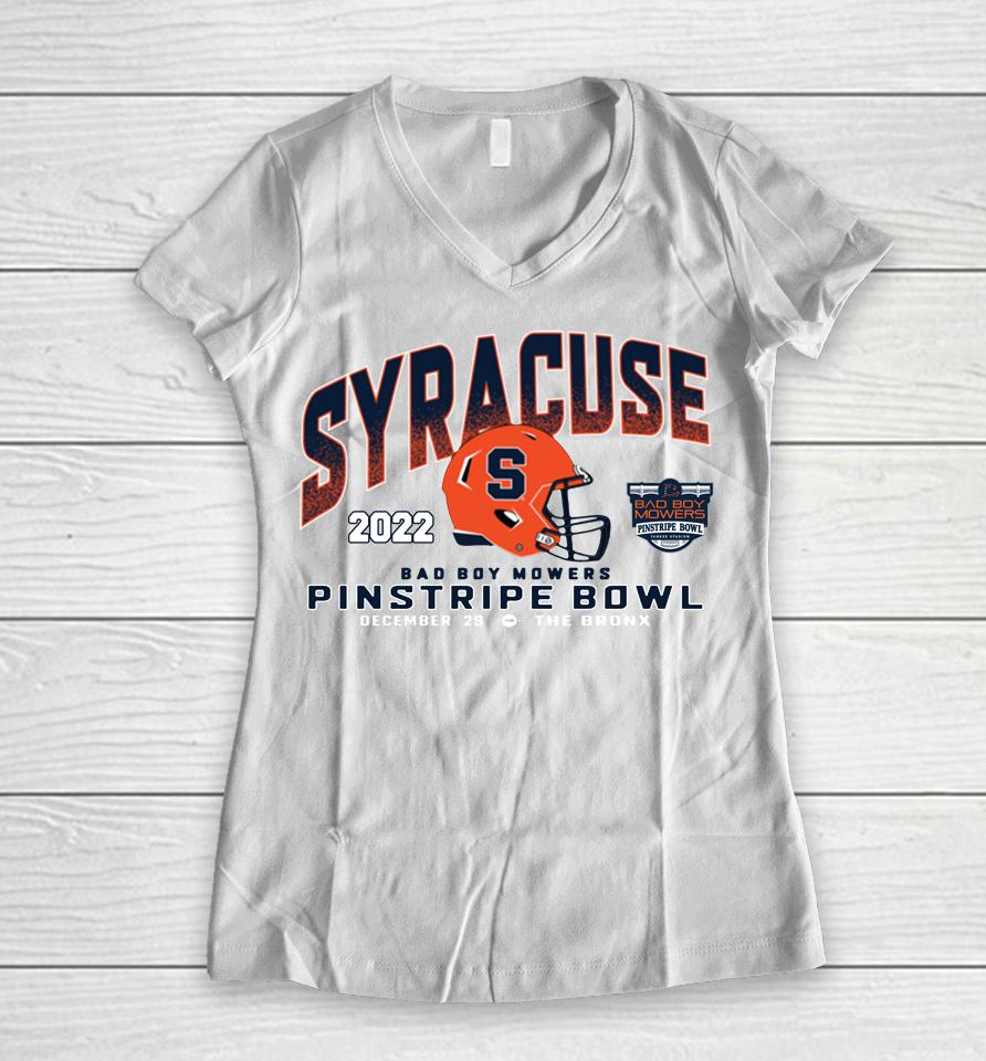 Blue 84 Orange Syracuse Football Pinstripe Bowl Women V-Neck T-Shirt