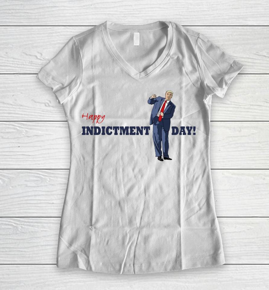 Blue Girl In Red State Happy Trump Indicted Day Women V-Neck T-Shirt