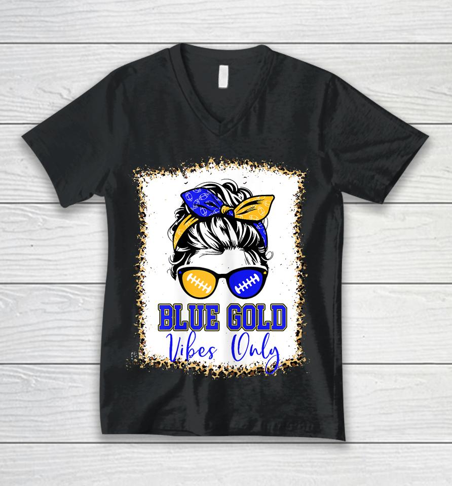 Blue Gold Vibes Only Football Unisex V-Neck T-Shirt