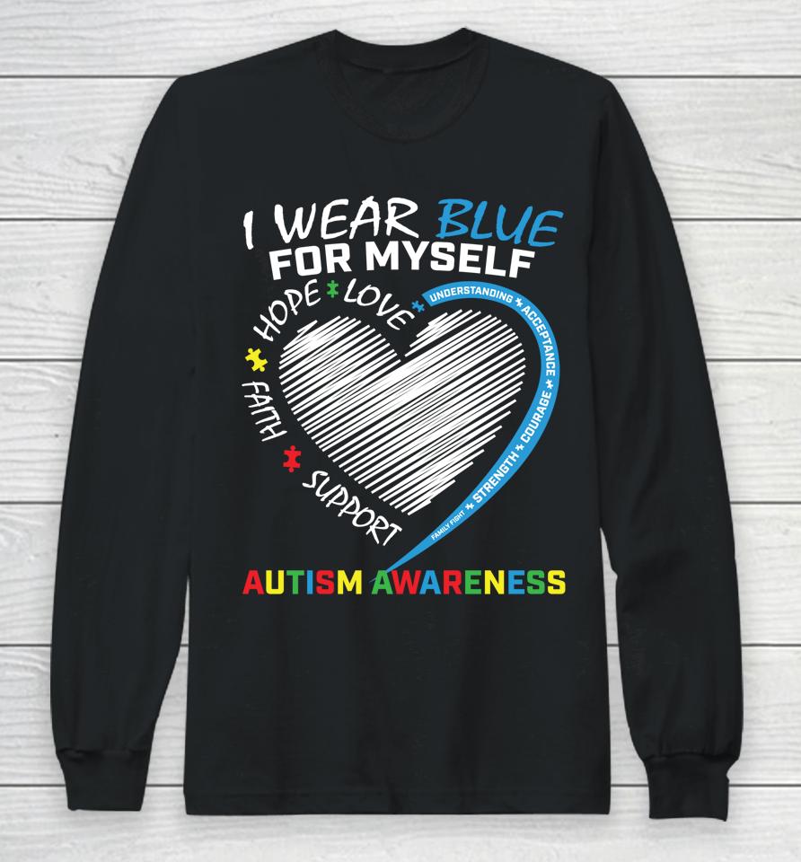 Blue Myself Autism Awareness Puzzle Heart Boys Girls Kids Long Sleeve T-Shirt