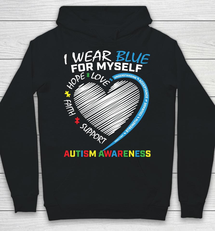 Blue Myself Autism Awareness Puzzle Heart Boys Girls Kids Hoodie