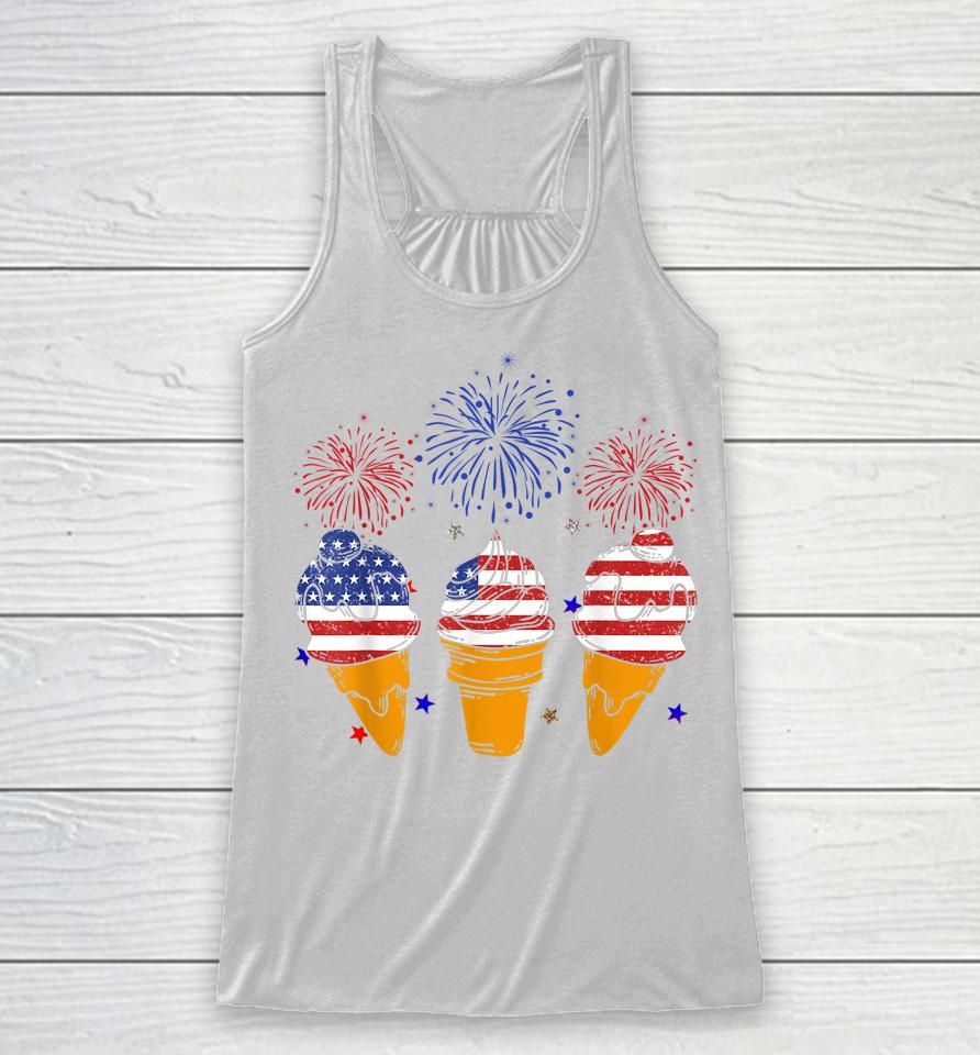 Blue White Red Ice Cream Cone Us Flag Patriotic 4Th Of July Racerback Tank