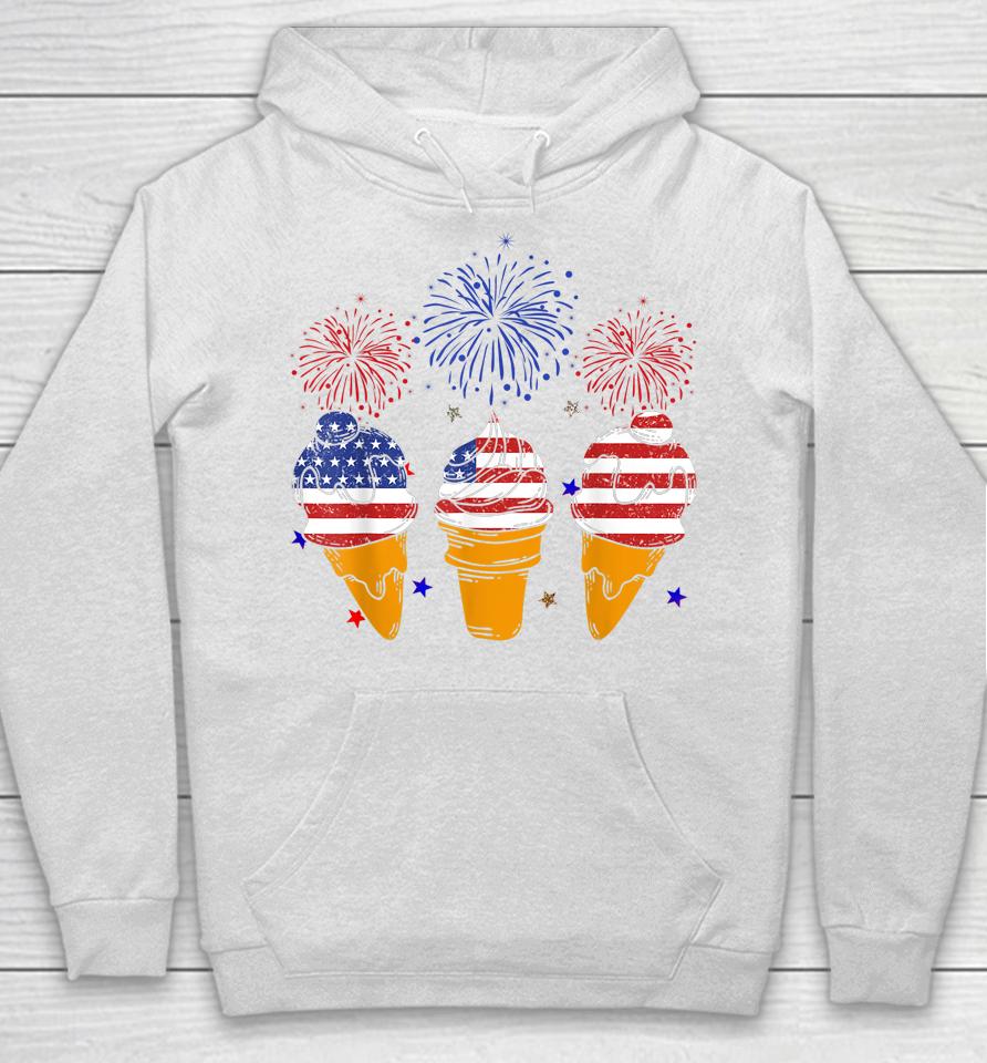 Blue White Red Ice Cream Cone Us Flag Patriotic 4Th Of July Hoodie