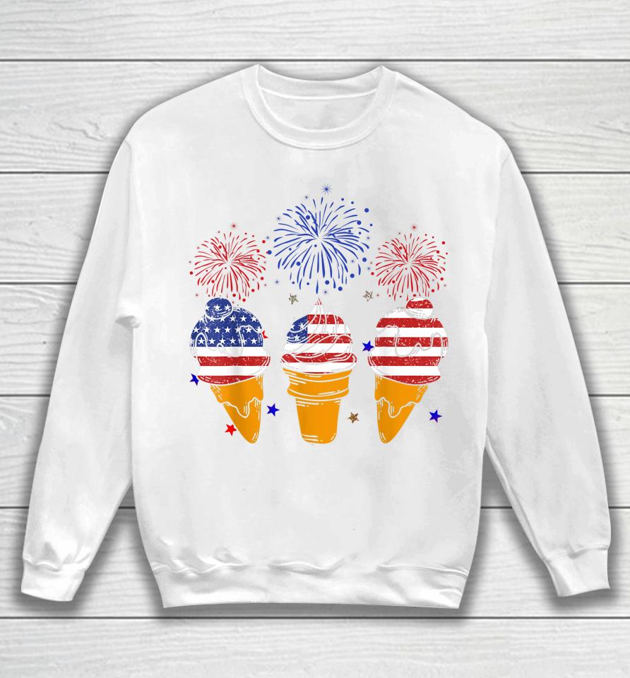 Blue White Red Ice Cream Cone Us Flag Patriotic 4Th Of July Sweatshirt