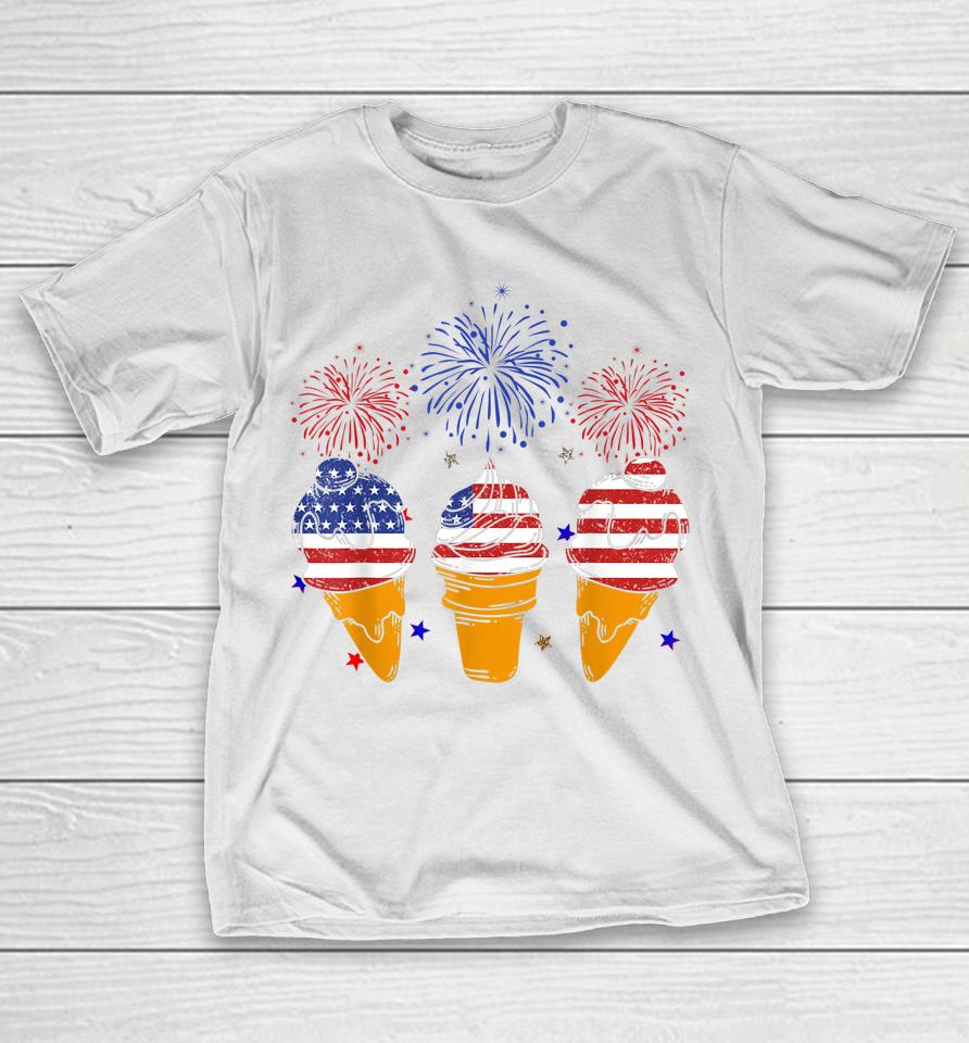 Blue White Red Ice Cream Cone Us Flag Patriotic 4Th Of July T-Shirt