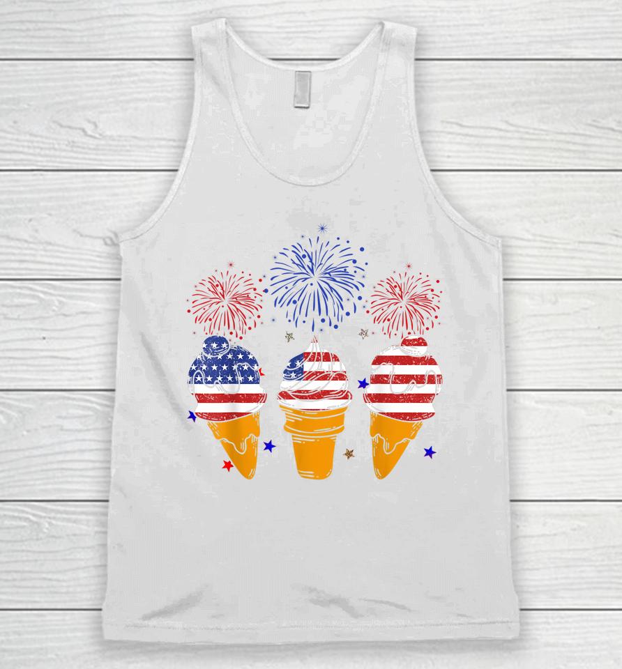Blue White Red Ice Cream Cone Us Flag Patriotic 4Th Of July Unisex Tank Top