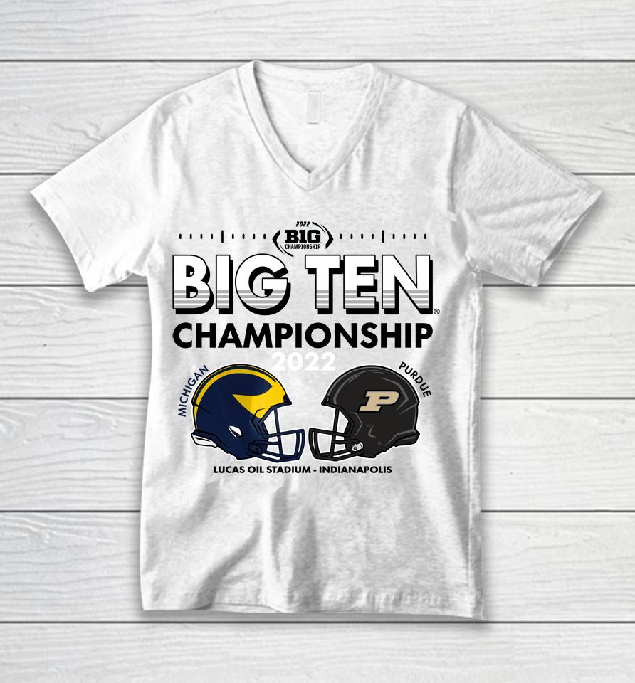 Blue84 2022 Michigan Vs Purdue Big Ten Championship Game Head-To-Head Unisex V-Neck T-Shirt
