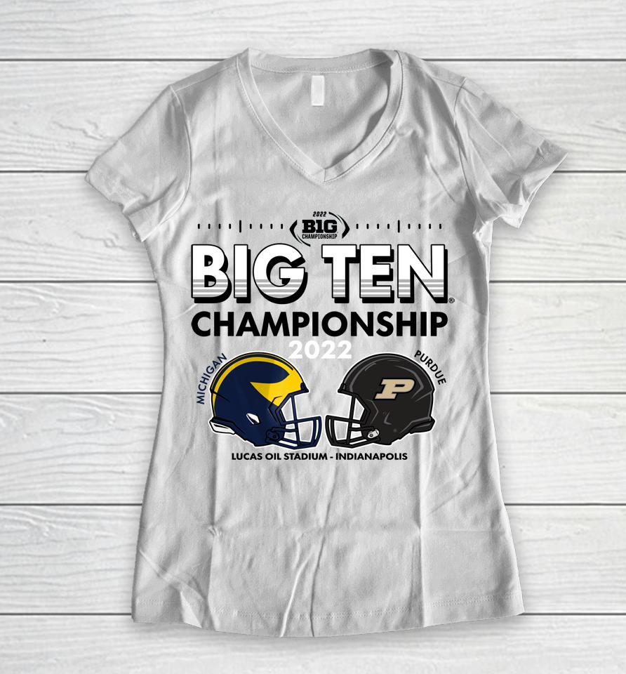 Blue84 2022 Michigan Vs Purdue Big Ten Championship Game Head-To-Head Women V-Neck T-Shirt