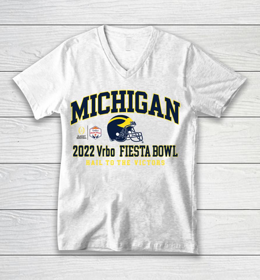 Blue84 Michigan 2022 Vrbo Fiesta Bowl Football College Football Playoff Unisex V-Neck T-Shirt