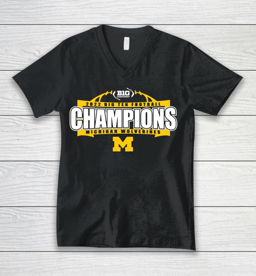 Blue84 University Of Michigan Football Youth 2022 Big Ten Champions Unisex V-Neck T-Shirt