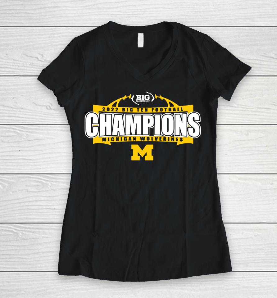 Blue84 University Of Michigan Football Youth 2022 Big Ten Champions Women V-Neck T-Shirt