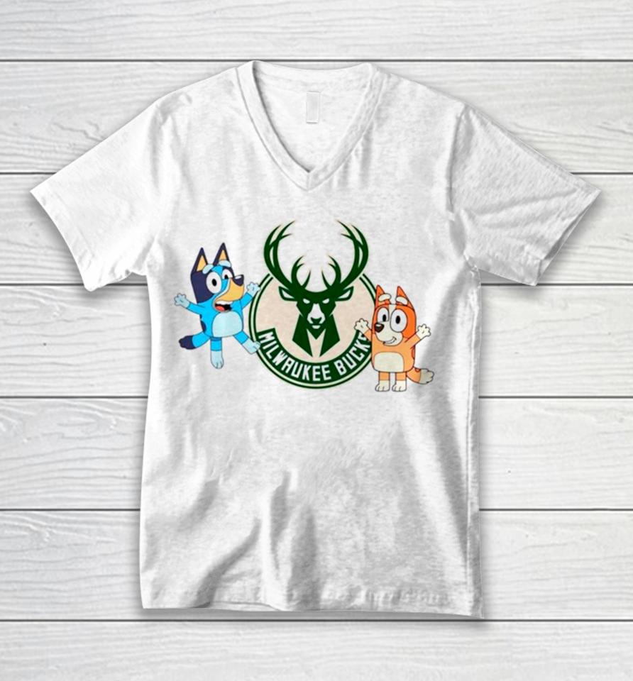 Bluey And Bingo Milwaukee Bucks Basketball Nba Unisex V-Neck T-Shirt