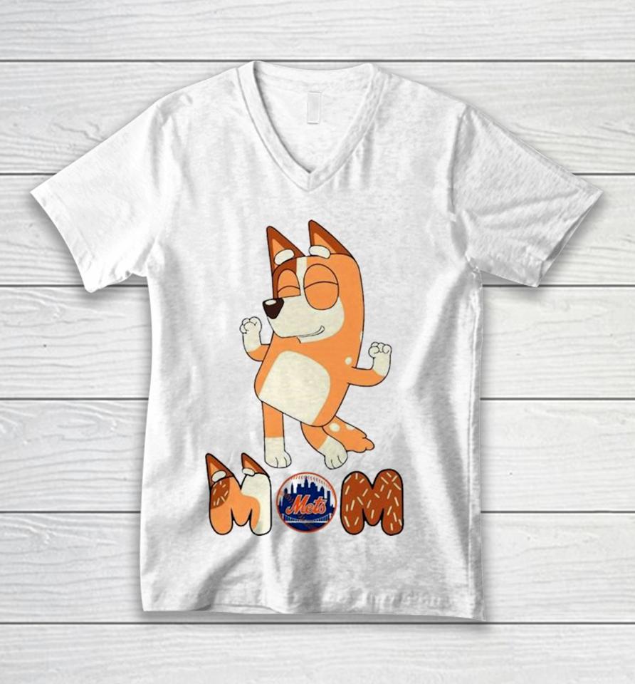 Bluey Mom New York Mets Baseball Dancing Unisex V-Neck T-Shirt