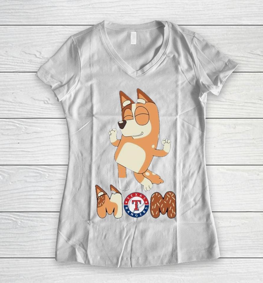 Bluey Mom Texas Rangers Baseball Dancing Women V-Neck T-Shirt