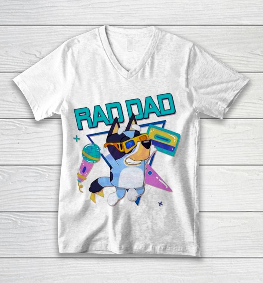 Bluey Rad Dad Bandit Heeler Dancing Unisex V-Neck T-Shirt
