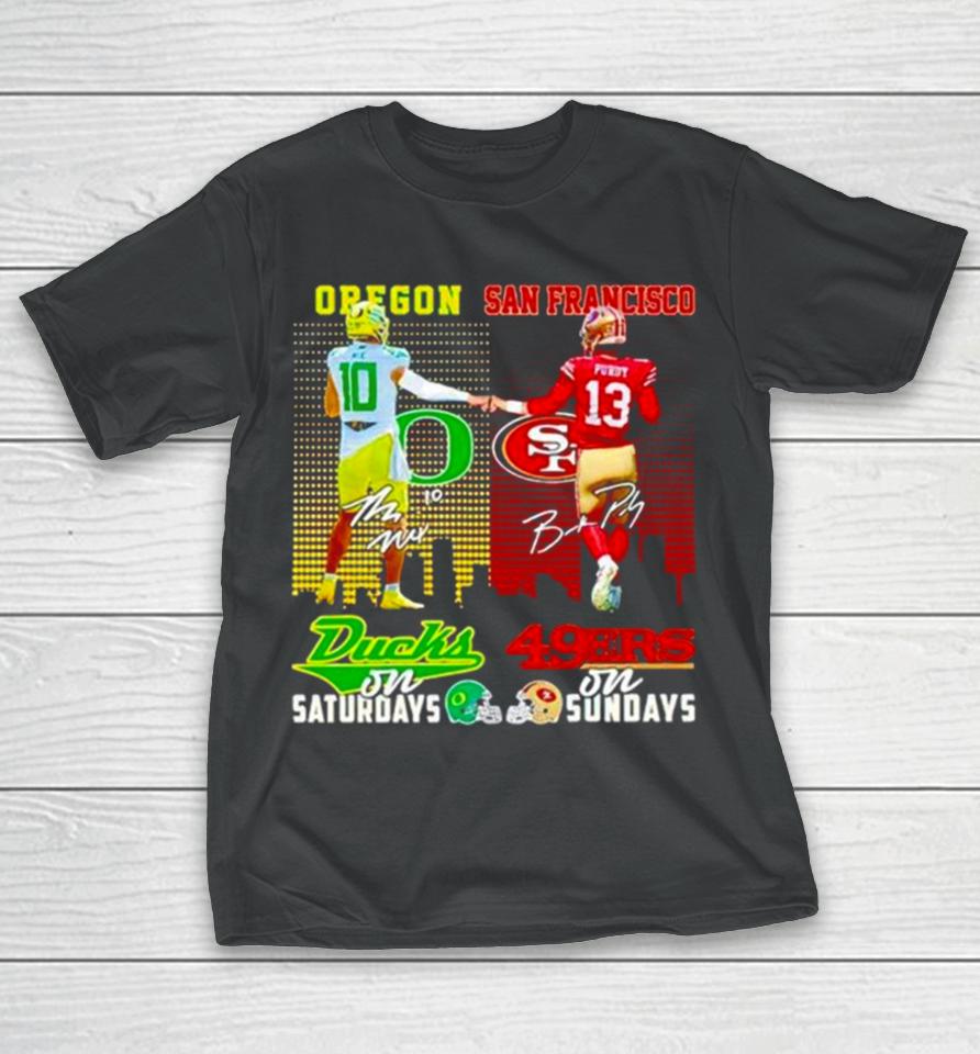 Bo Nix Oregon Ducks On Saturdays Brock Purdy San Francisco 49Ers On Sundays T-Shirt