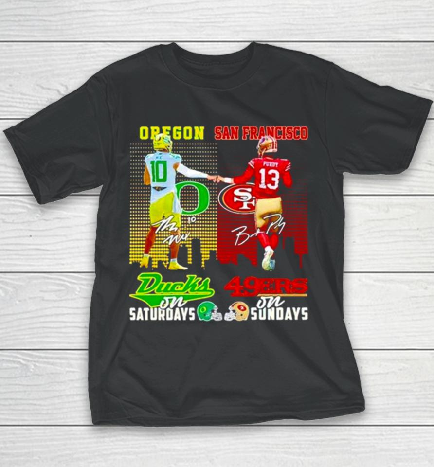 Bo Nix Oregon Ducks On Saturdays Brock Purdy San Francisco 49Ers On Sundays Youth T-Shirt