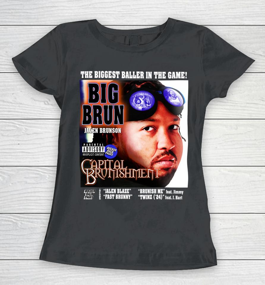 Bocker Backpages The Biggest Baller In The Game Big Brun Capital Brunishment Women T-Shirt