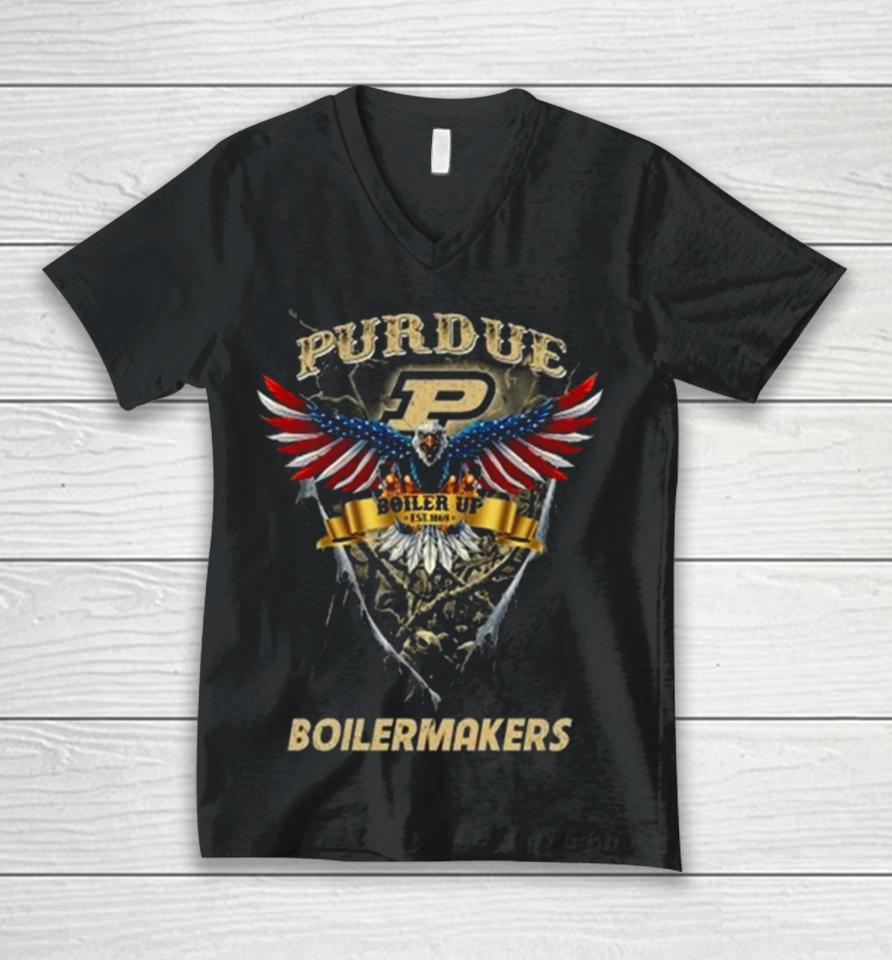 Boiler Up Purdue Boilermakers Football Us Eagle Unisex V-Neck T-Shirt