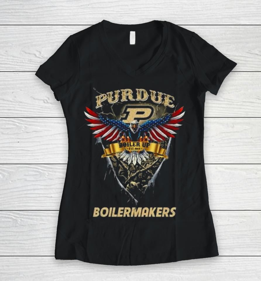 Boiler Up Purdue Boilermakers Football Us Eagle Women V-Neck T-Shirt