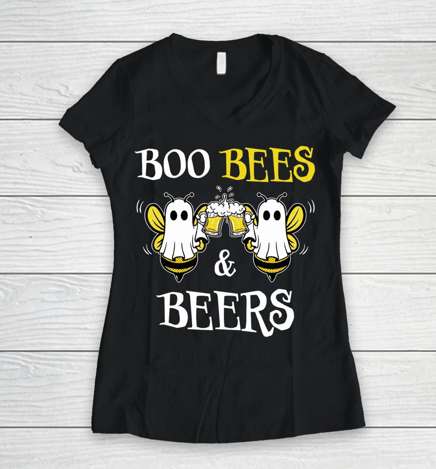 Boo Bees &Amp; Beers Couples Halloween Costume Women V-Neck T-Shirt
